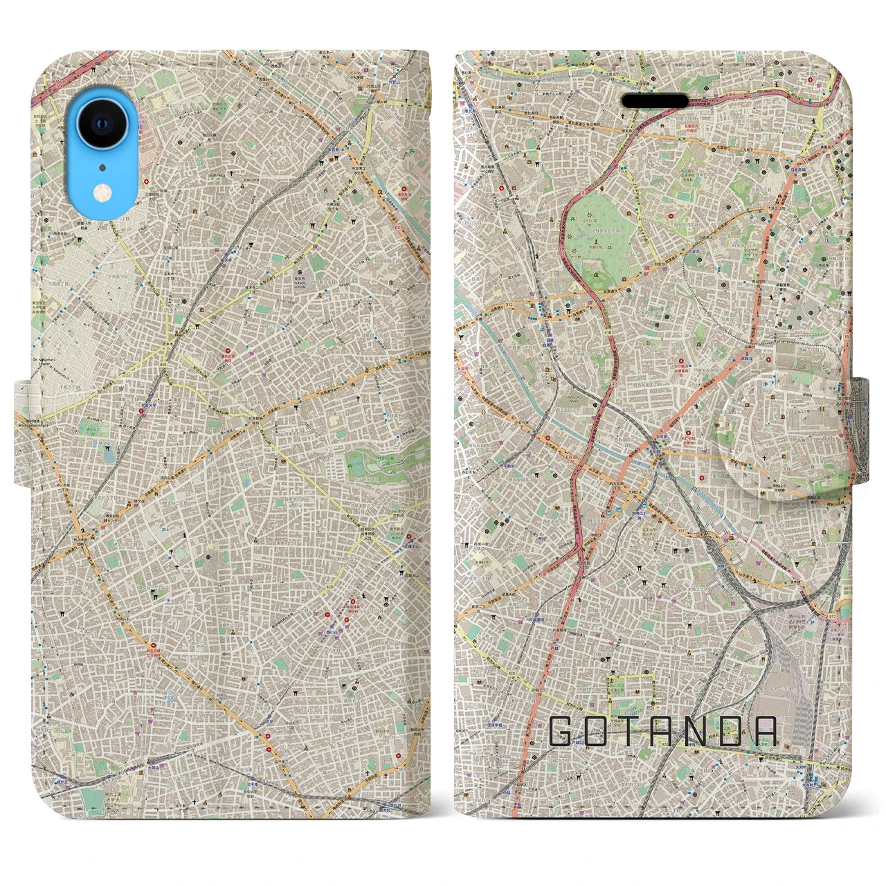 【五反田(東京都)】地図柄iPhoneケース(手帳タイプ)ナチュラル・iPhone XR 用