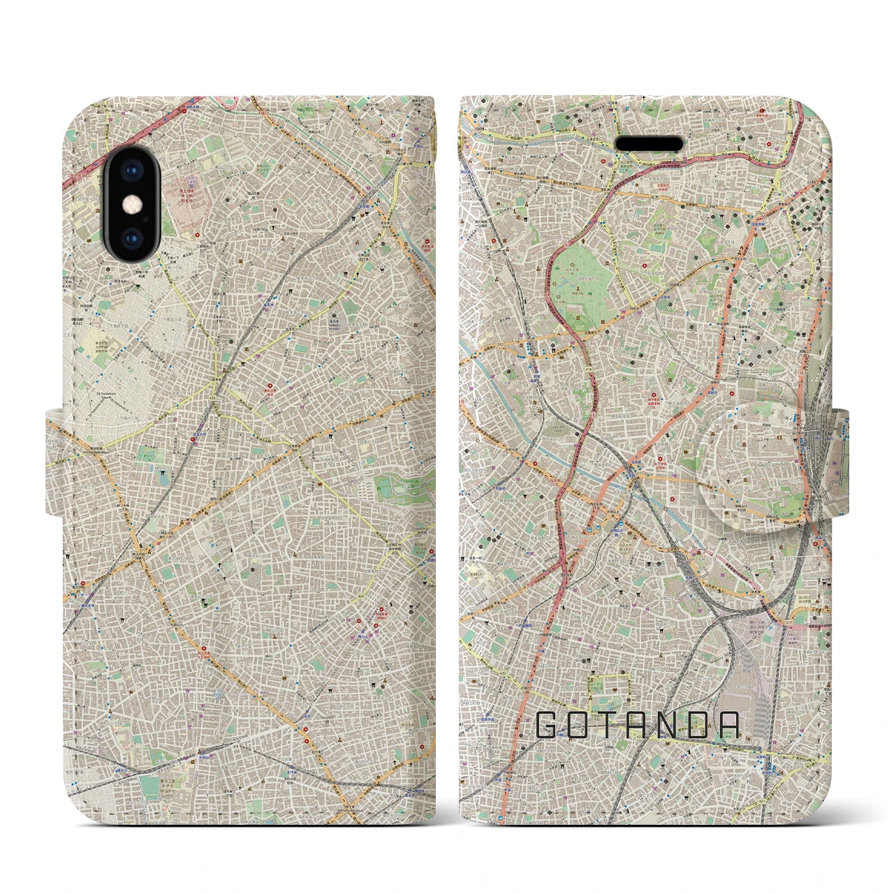【五反田(東京都)】地図柄iPhoneケース(手帳タイプ)ナチュラル・iPhone XS / X 用