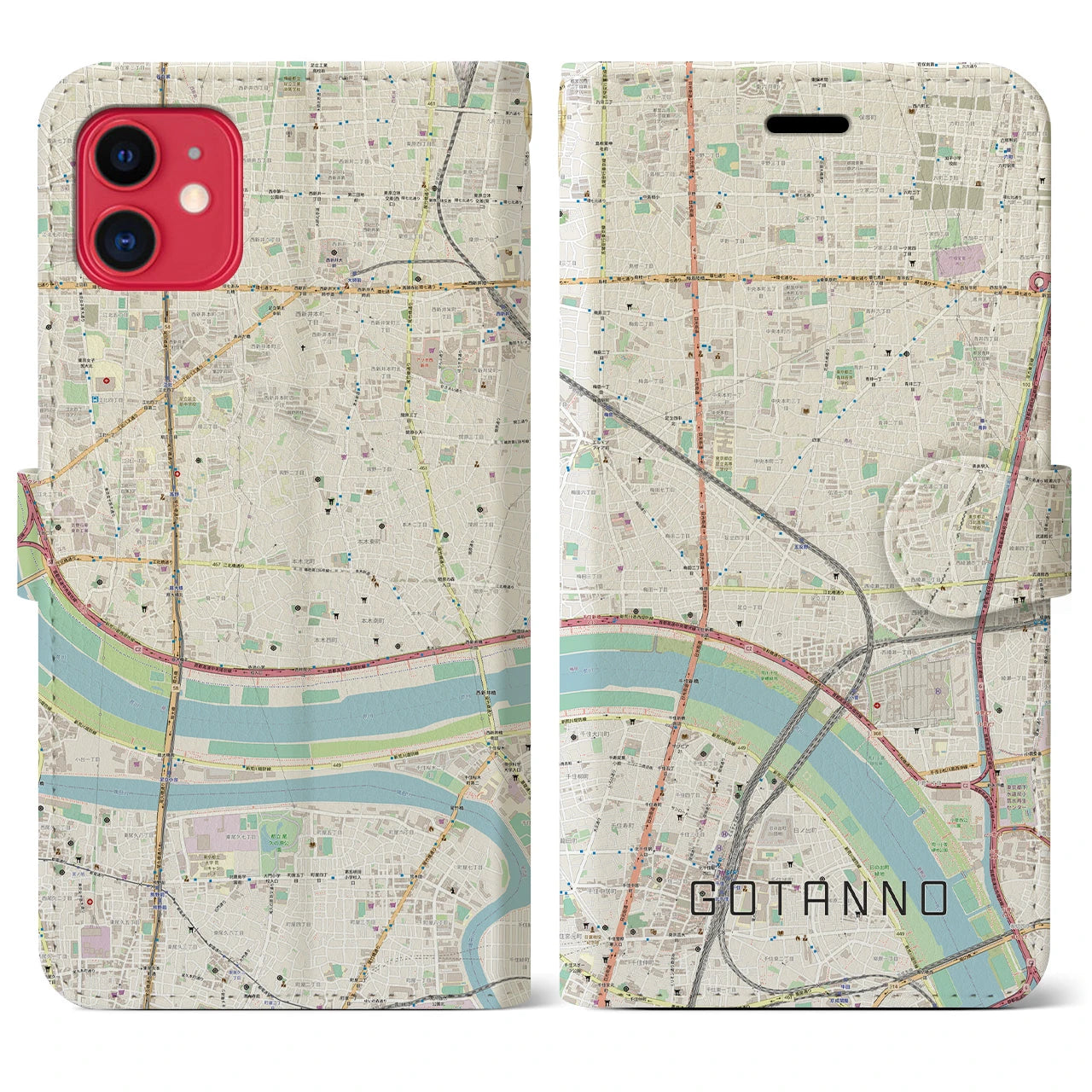 【五反野(東京都)】地図柄iPhoneケース(手帳タイプ)ナチュラル・iPhone 11 用