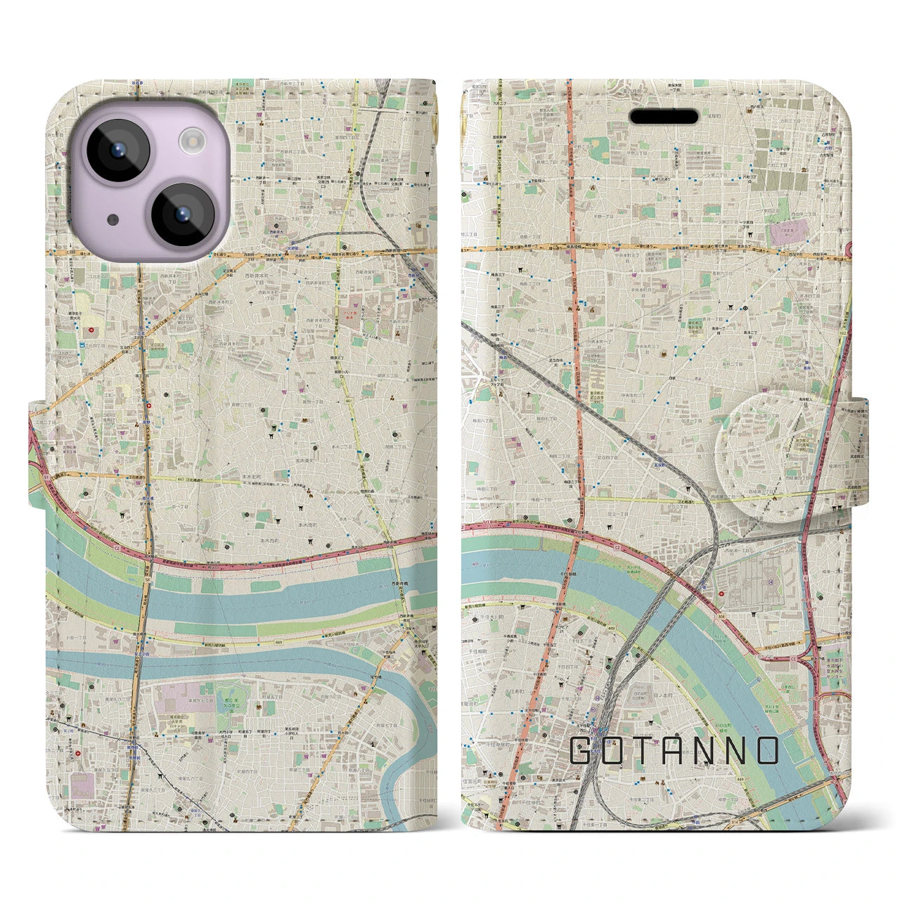 【五反野(東京都)】地図柄iPhoneケース(手帳タイプ)ナチュラル・iPhone 14 用
