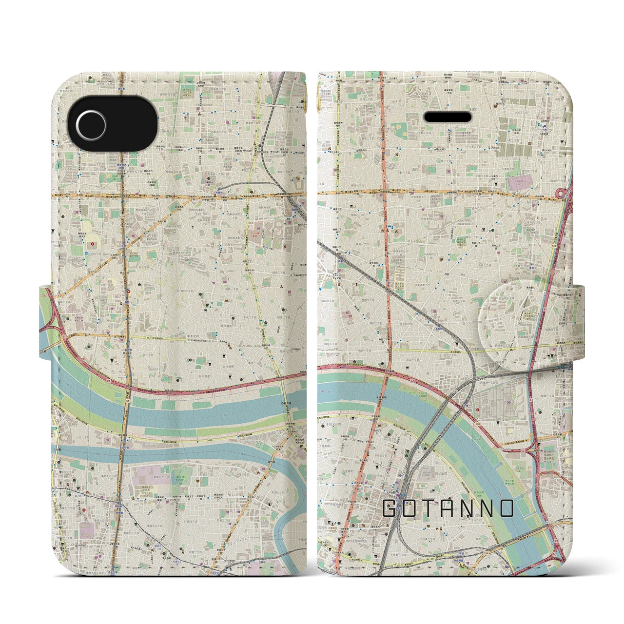 【五反野(東京都)】地図柄iPhoneケース(手帳タイプ)ナチュラル・iPhone SE(第3 / 第2世代) / 8 / 7 / 6s / 6 用