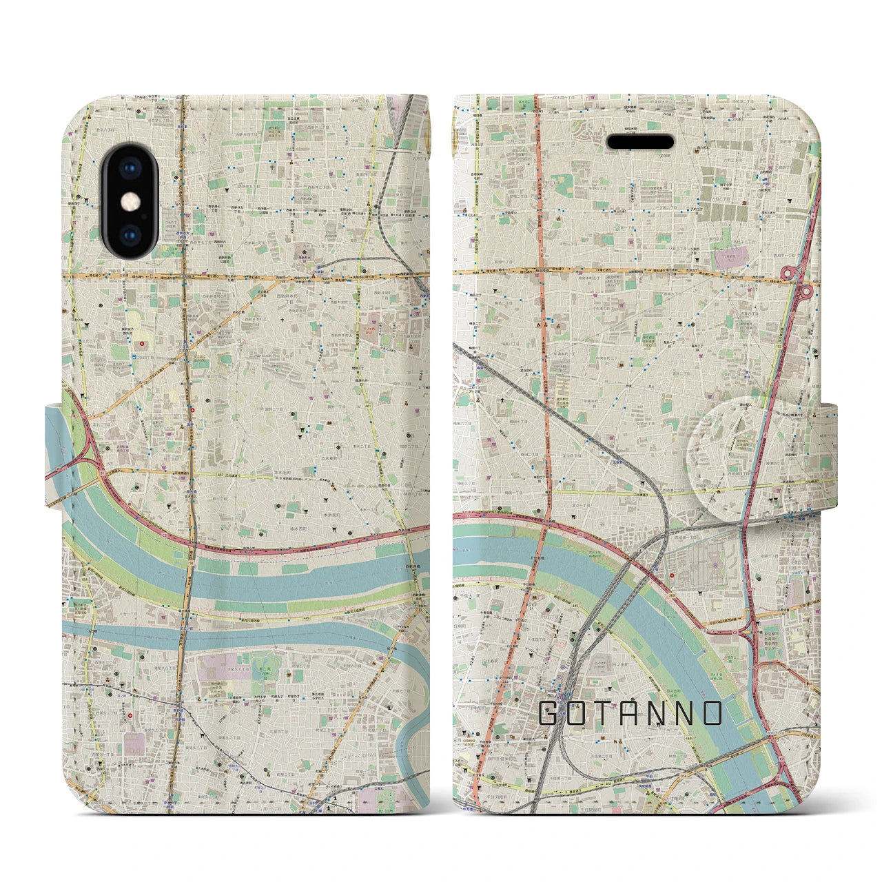 【五反野(東京都)】地図柄iPhoneケース(手帳タイプ)ナチュラル・iPhone XS / X 用