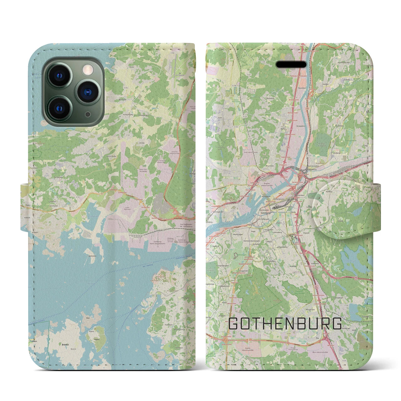 【ヨーテボリ(スウェーデン)】地図柄iPhoneケース(手帳タイプ)ナチュラル・iPhone 11 Pro 用
