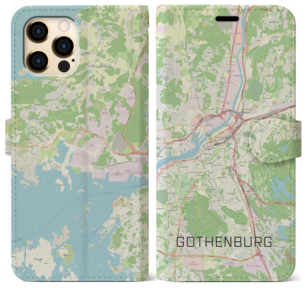 【ヨーテボリ(スウェーデン)】地図柄iPhoneケース(手帳タイプ)ナチュラル・iPhone 12 Pro Max 用
