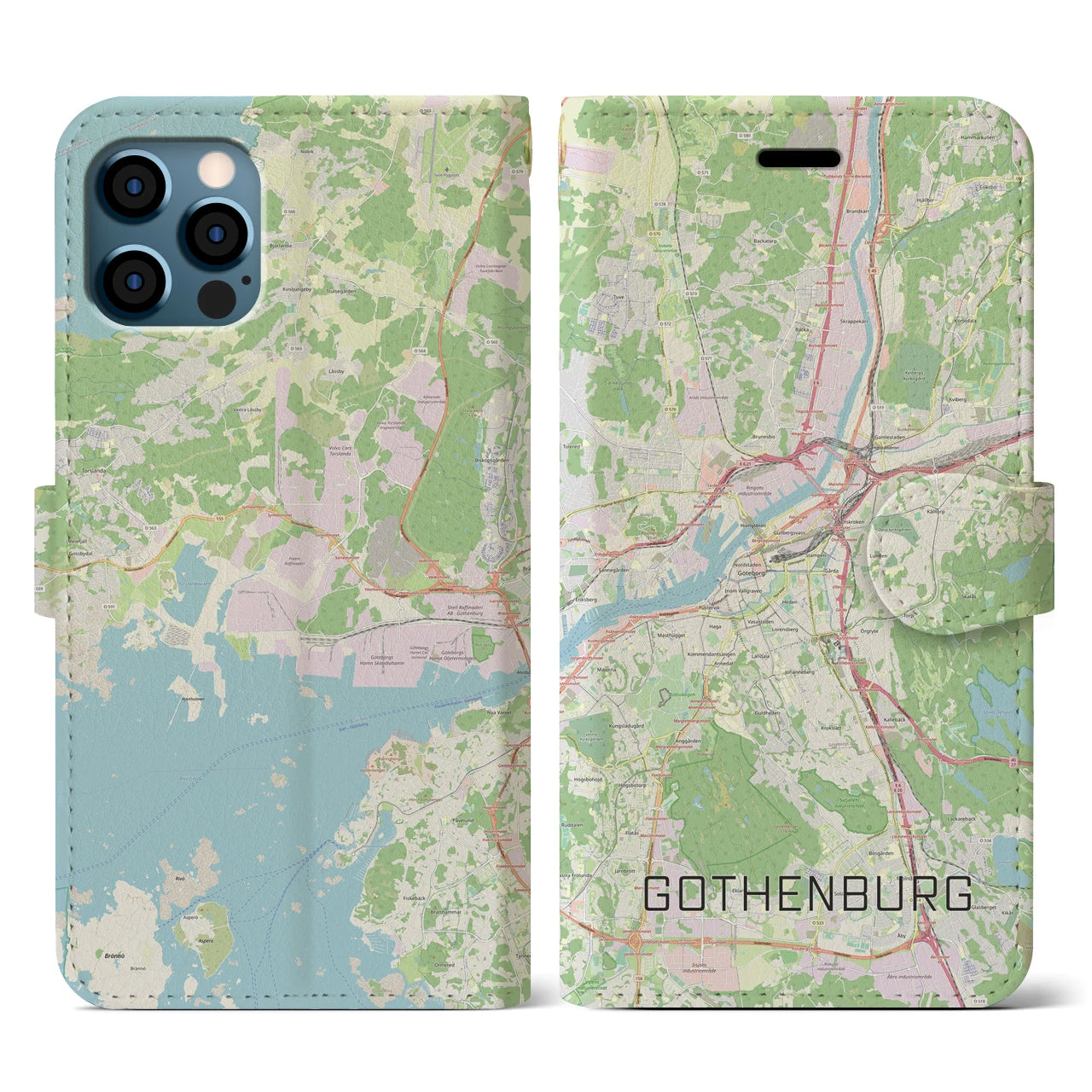 【ヨーテボリ(スウェーデン)】地図柄iPhoneケース(手帳タイプ)ナチュラル・iPhone 12 / 12 Pro 用