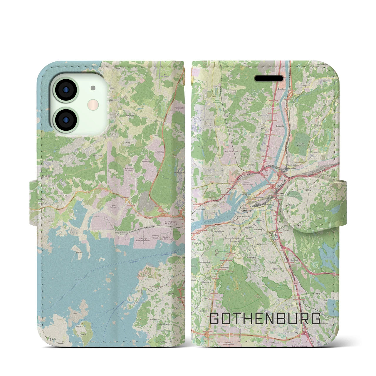 【ヨーテボリ(スウェーデン)】地図柄iPhoneケース(手帳タイプ)ナチュラル・iPhone 12 mini 用