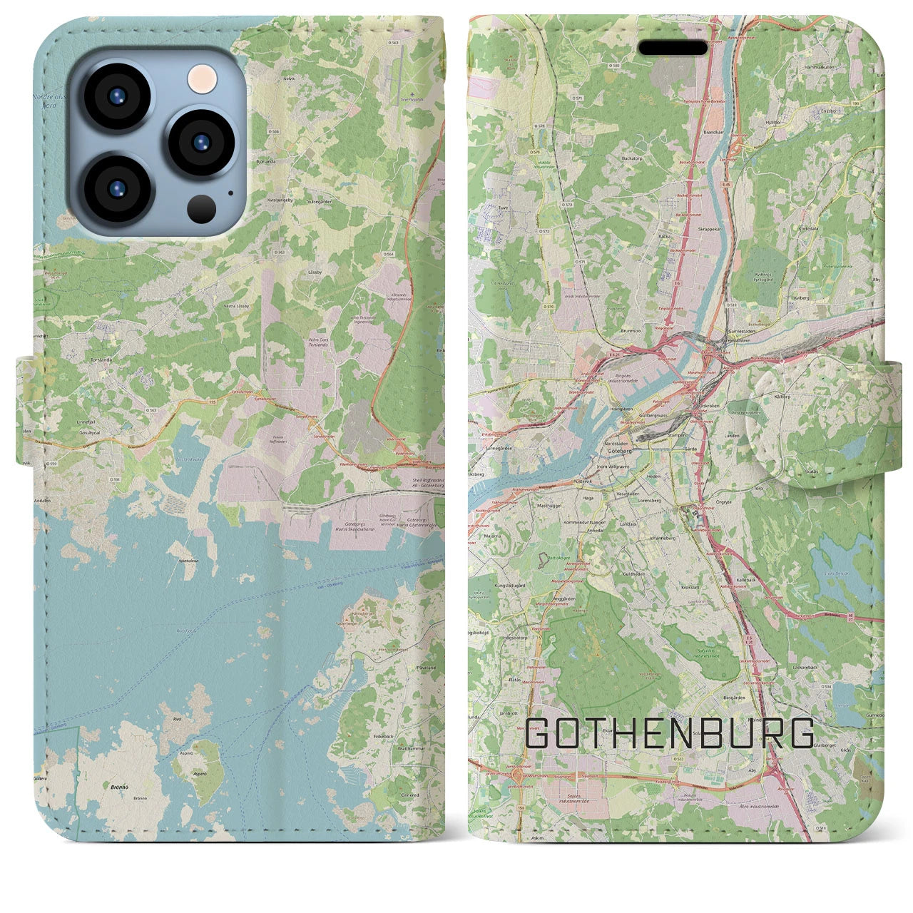 【ヨーテボリ(スウェーデン)】地図柄iPhoneケース(手帳タイプ)ナチュラル・iPhone 13 Pro Max 用
