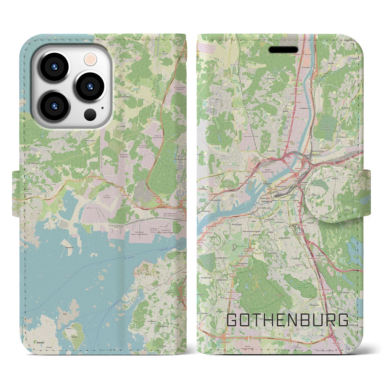 【ヨーテボリ(スウェーデン)】地図柄iPhoneケース(手帳タイプ)ナチュラル・iPhone 13 Pro 用