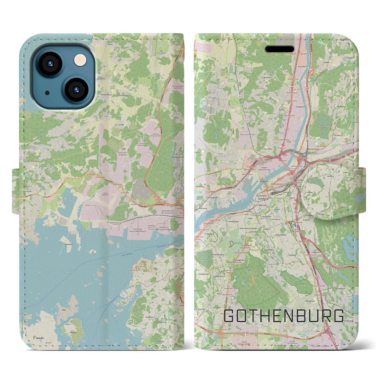【ヨーテボリ(スウェーデン)】地図柄iPhoneケース(手帳タイプ)ナチュラル・iPhone 13 用