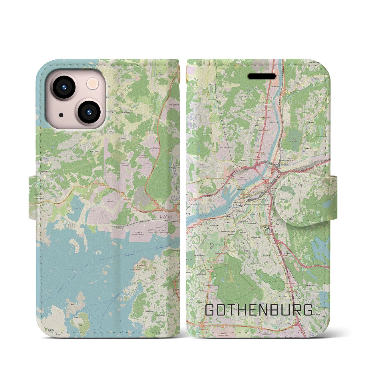 【ヨーテボリ(スウェーデン)】地図柄iPhoneケース(手帳タイプ)ナチュラル・iPhone 13 mini 用