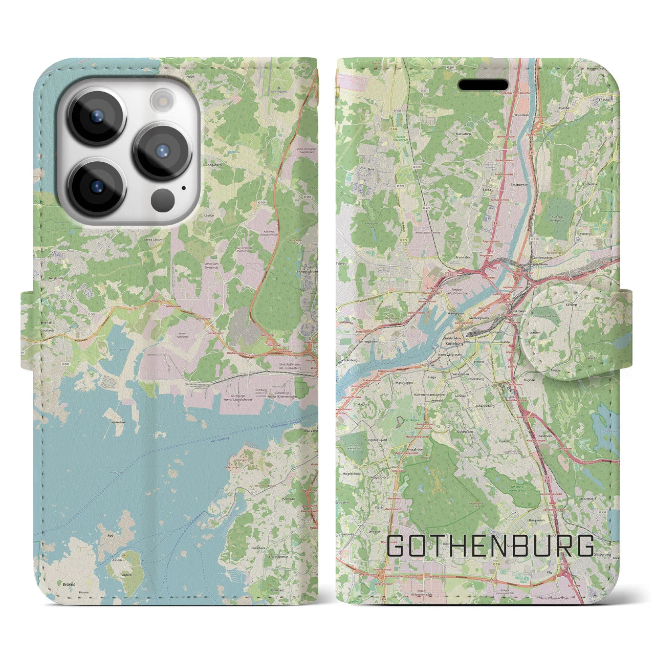 【ヨーテボリ(スウェーデン)】地図柄iPhoneケース(手帳タイプ)ナチュラル・iPhone 14 Pro 用