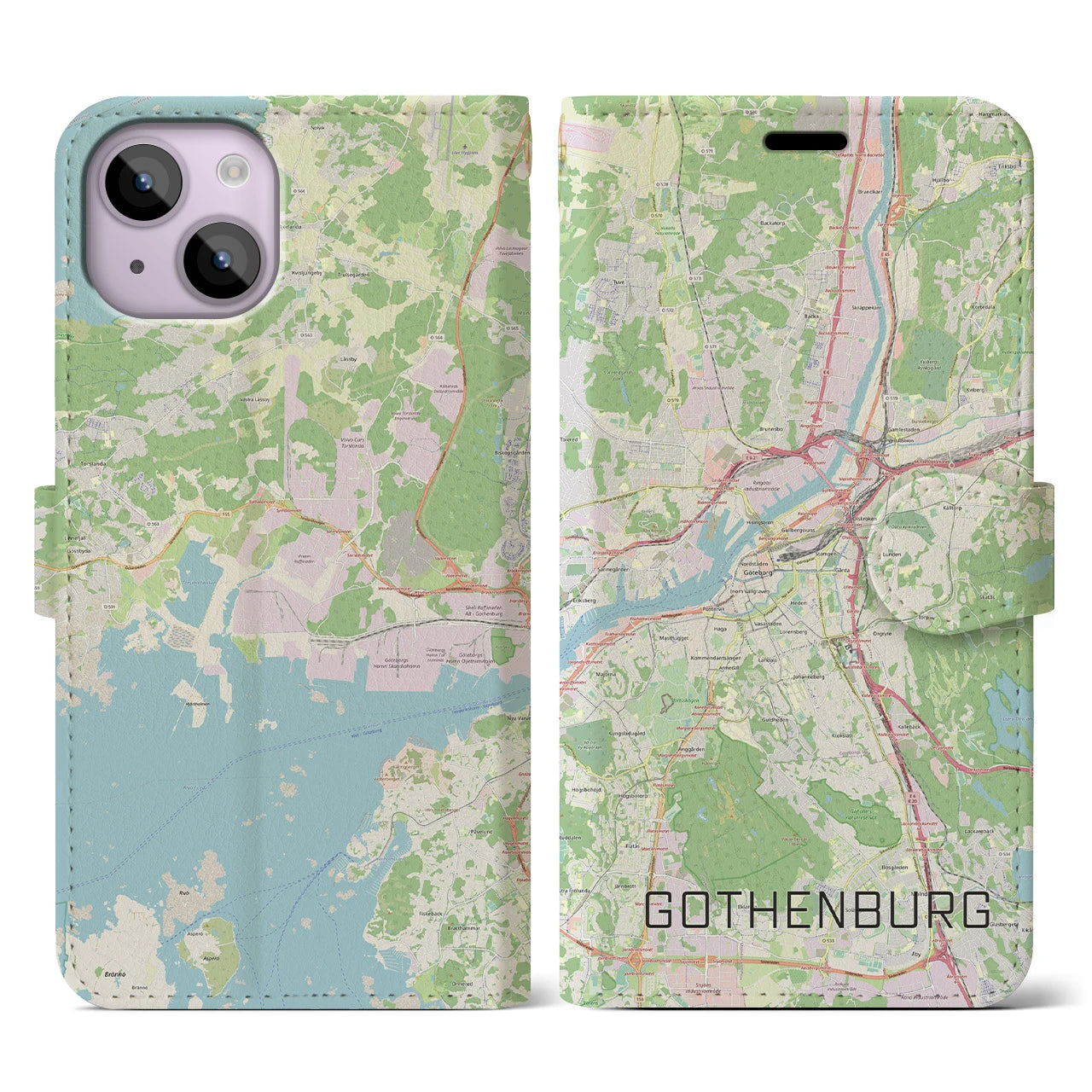 【ヨーテボリ(スウェーデン)】地図柄iPhoneケース(手帳タイプ)ナチュラル・iPhone 14 用