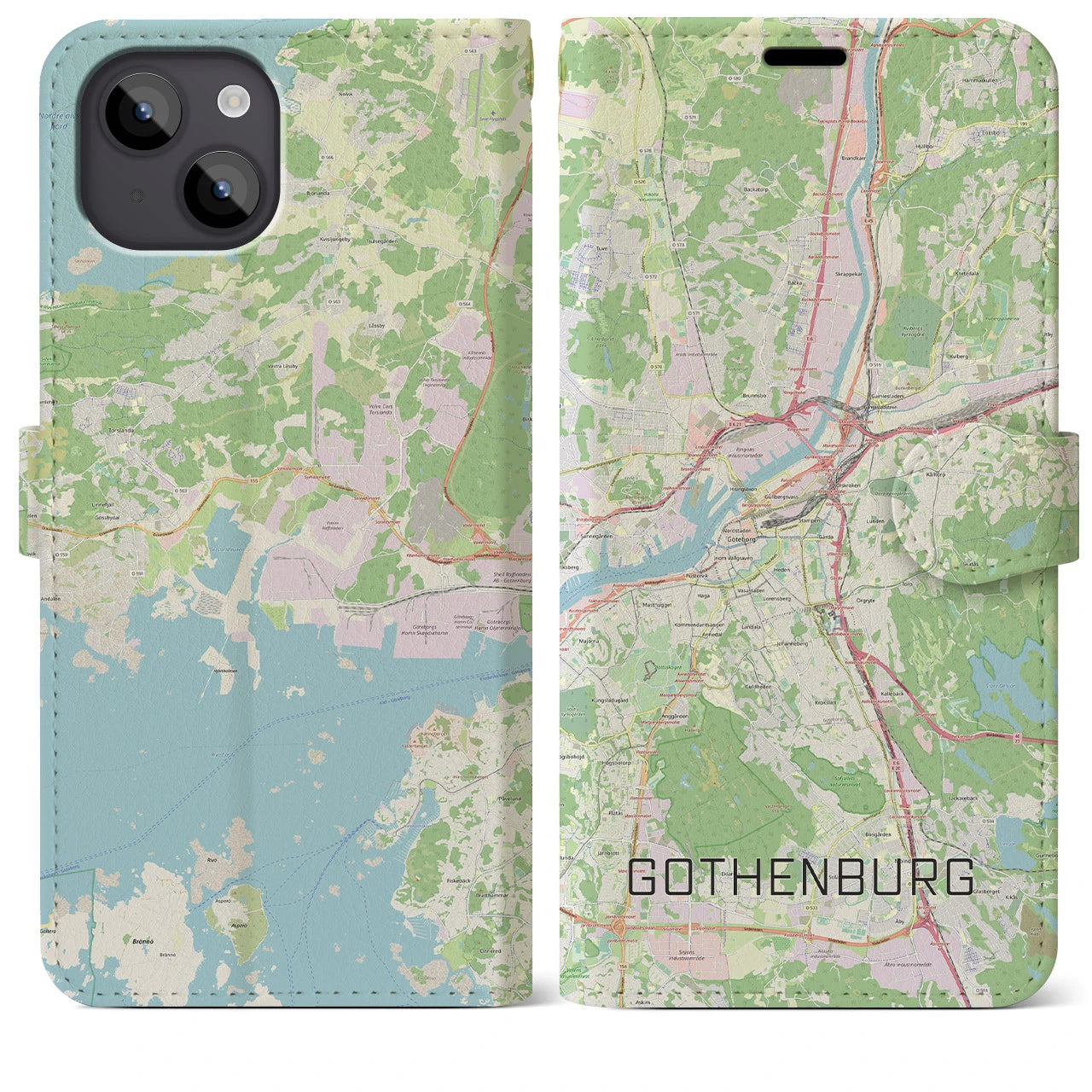 【ヨーテボリ(スウェーデン)】地図柄iPhoneケース(手帳タイプ)ナチュラル・iPhone 14 Plus 用