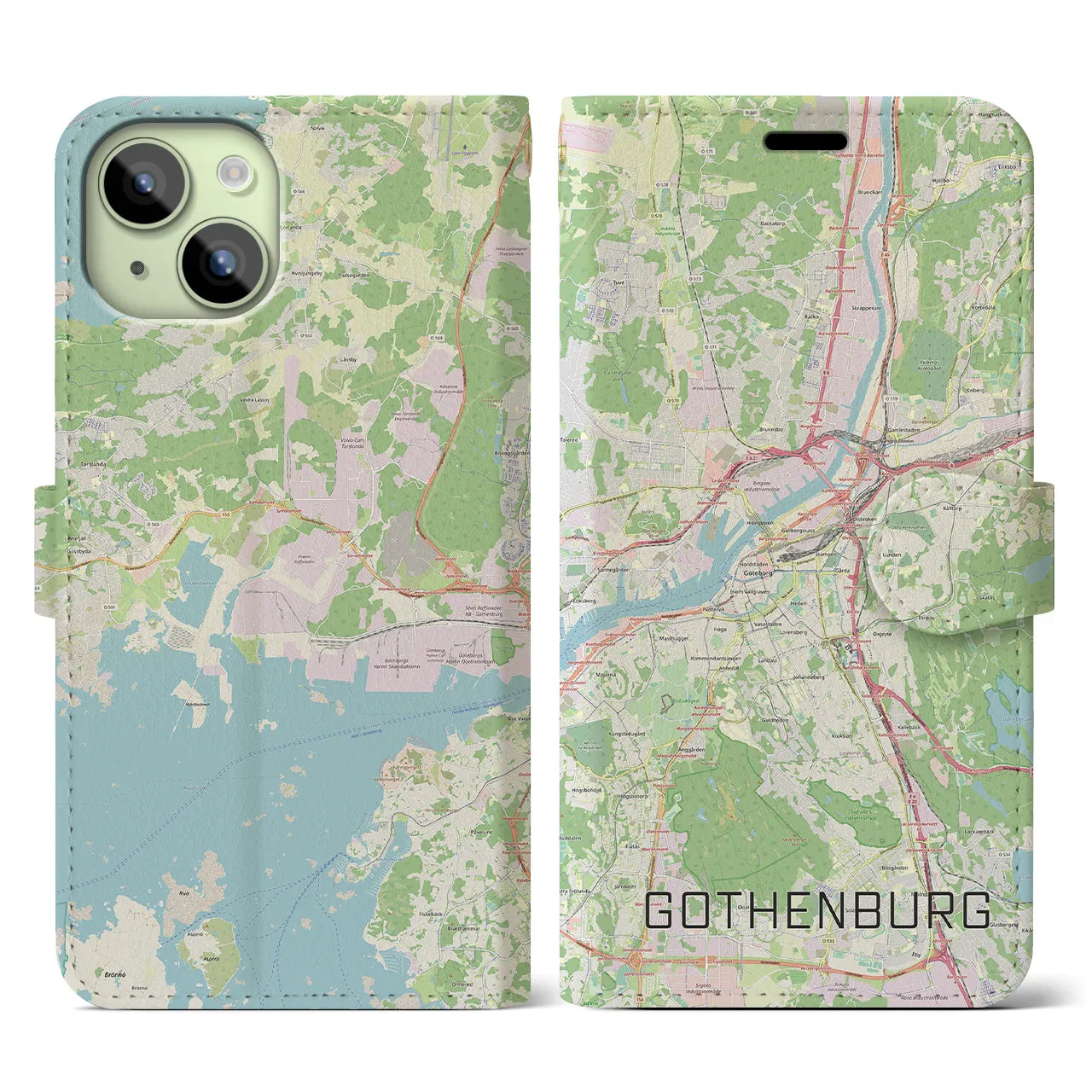 【ヨーテボリ(スウェーデン)】地図柄iPhoneケース(手帳タイプ)ナチュラル・iPhone 15 用