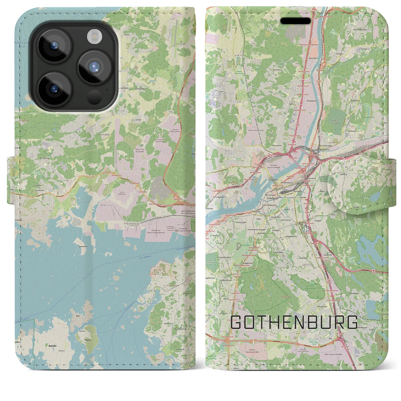 【ヨーテボリ(スウェーデン)】地図柄iPhoneケース(手帳タイプ)ナチュラル・iPhone 15 Pro Max 用