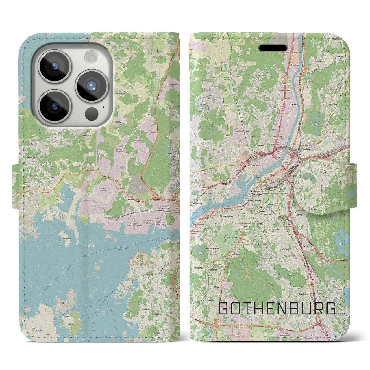 【ヨーテボリ(スウェーデン)】地図柄iPhoneケース(手帳タイプ)ナチュラル・iPhone 15 Pro 用