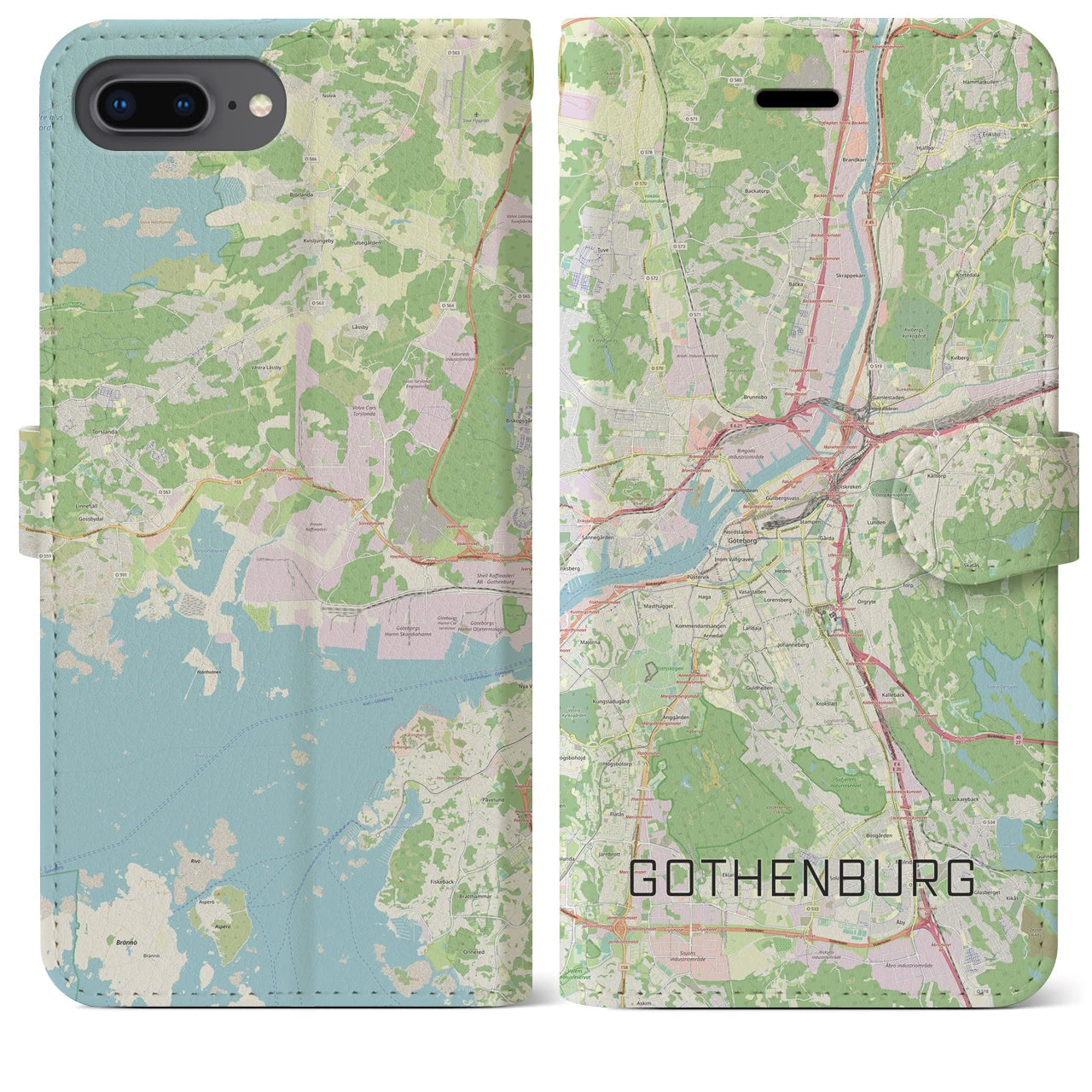 【ヨーテボリ(スウェーデン)】地図柄iPhoneケース(手帳タイプ)ナチュラル・iPhone 8Plus /7Plus / 6sPlus / 6Plus 用