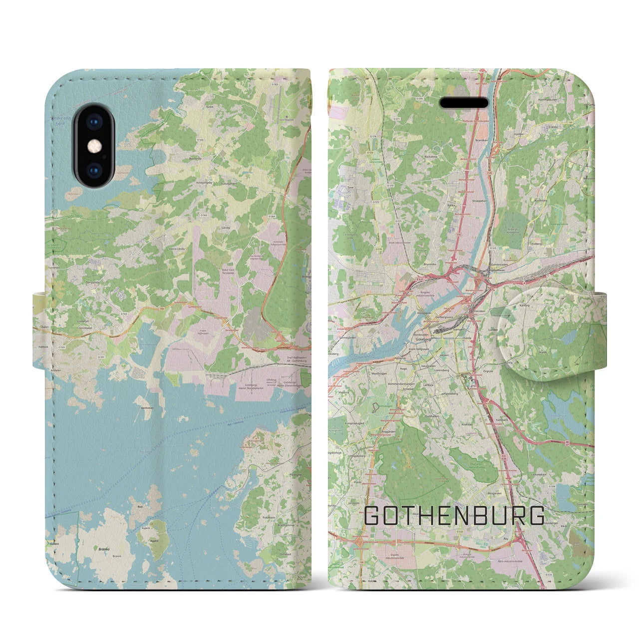 【ヨーテボリ(スウェーデン)】地図柄iPhoneケース(手帳タイプ)ナチュラル・iPhone XS / X 用