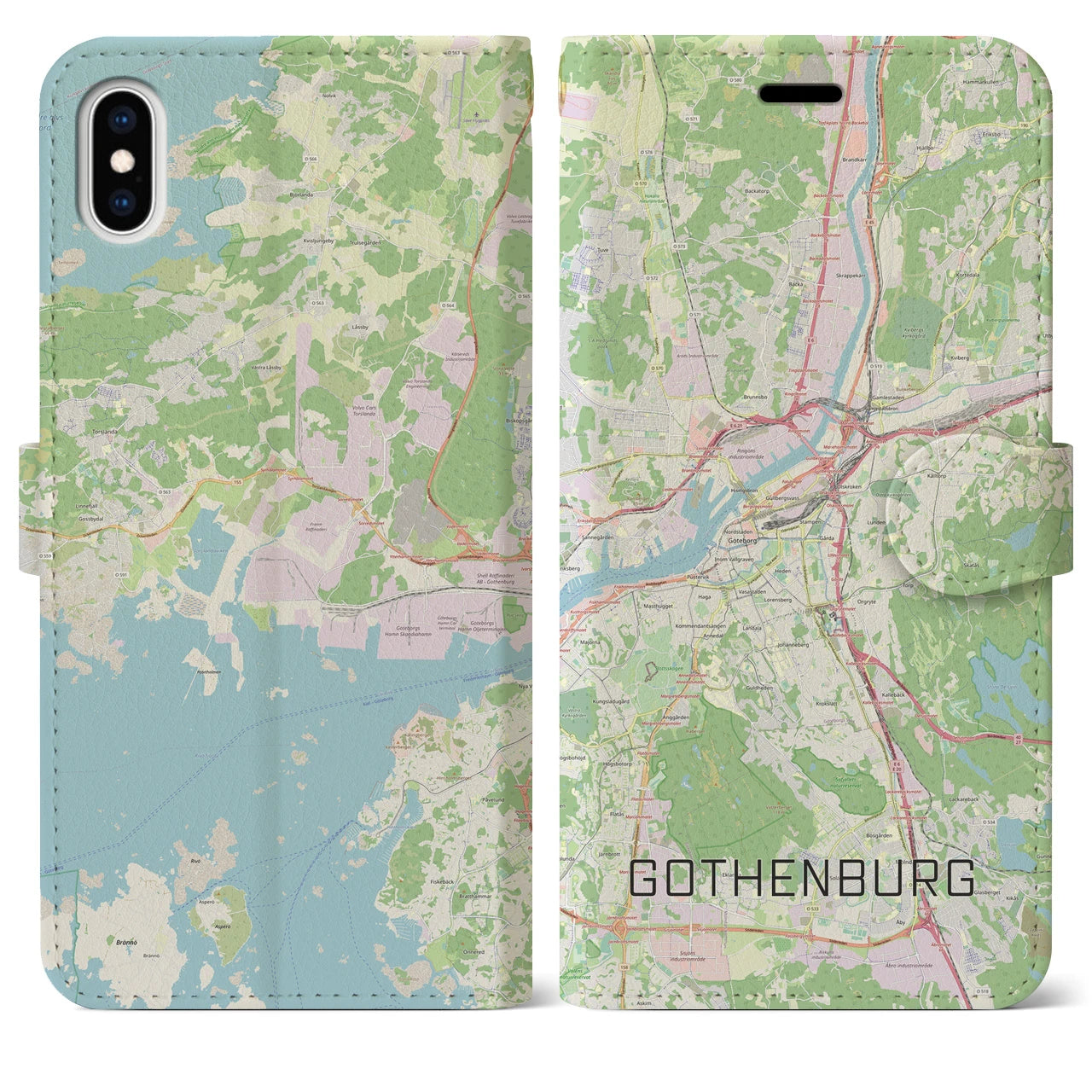 【ヨーテボリ(スウェーデン)】地図柄iPhoneケース(手帳タイプ)ナチュラル・iPhone XS Max 用