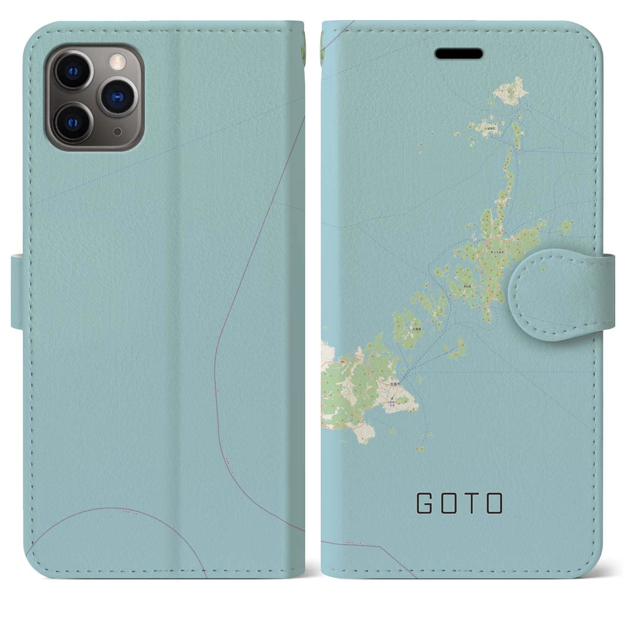 【五島(長崎県)】地図柄iPhoneケース(手帳タイプ)ナチュラル・iPhone 11 Pro Max 用