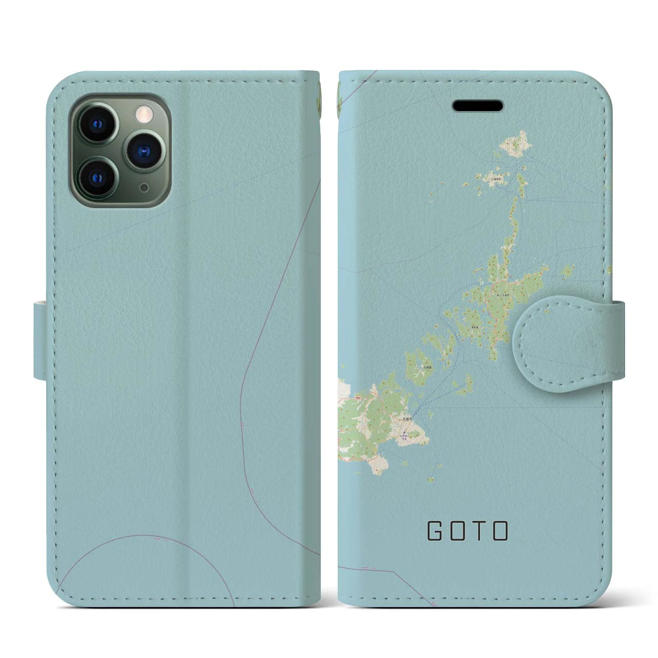 【五島(長崎県)】地図柄iPhoneケース(手帳タイプ)ナチュラル・iPhone 11 Pro 用