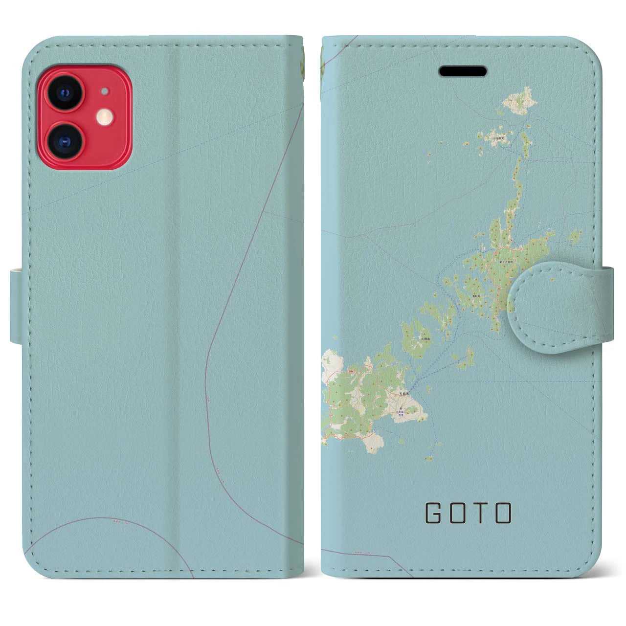 【五島(長崎県)】地図柄iPhoneケース(手帳タイプ)ナチュラル・iPhone 11 用