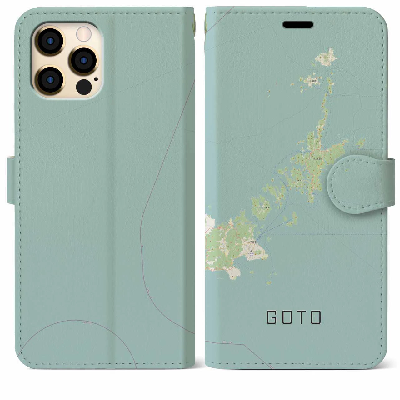 【五島(長崎県)】地図柄iPhoneケース(手帳タイプ)ナチュラル・iPhone 12 Pro Max 用