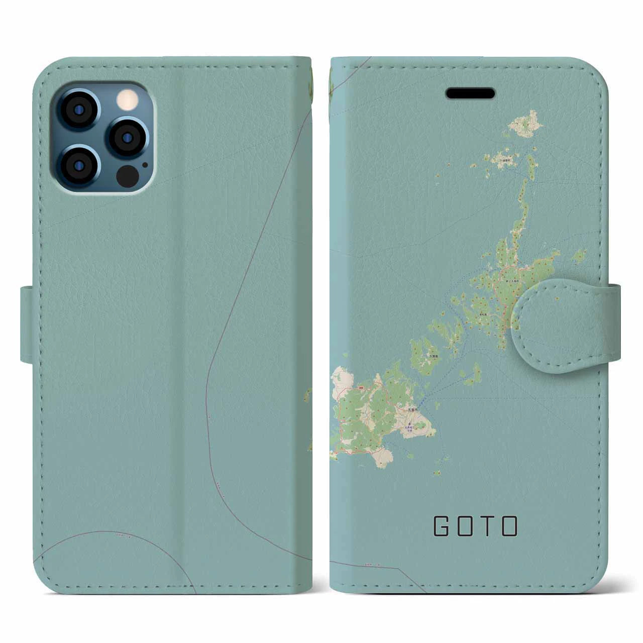 【五島(長崎県)】地図柄iPhoneケース(手帳タイプ)ナチュラル・iPhone 12 / 12 Pro 用