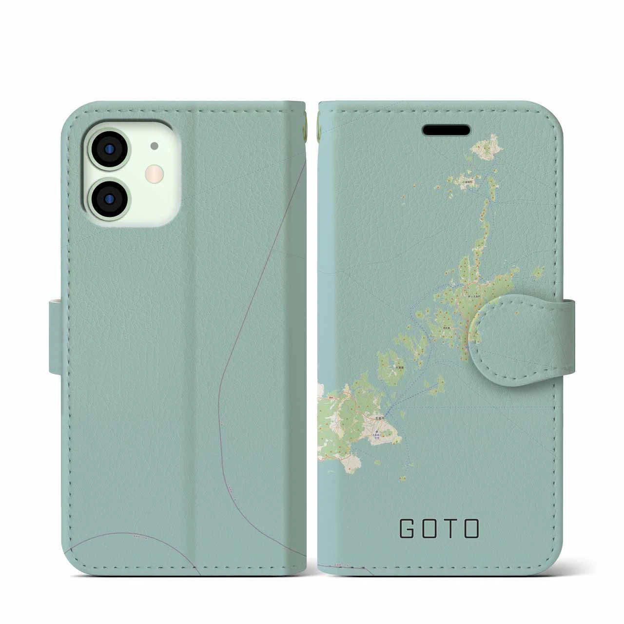 【五島(長崎県)】地図柄iPhoneケース(手帳タイプ)ナチュラル・iPhone 12 mini 用