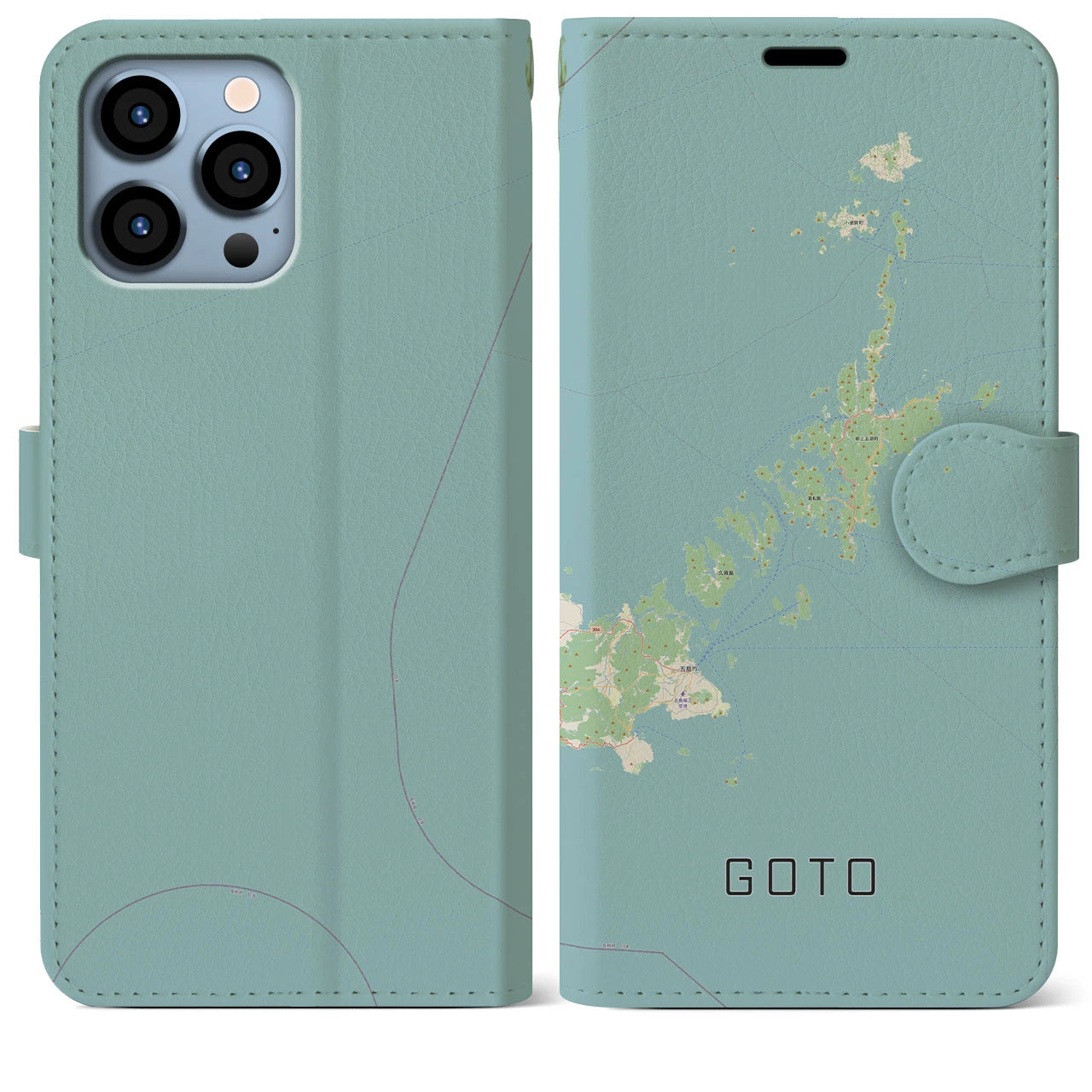 【五島(長崎県)】地図柄iPhoneケース(手帳タイプ)ナチュラル・iPhone 13 Pro Max 用