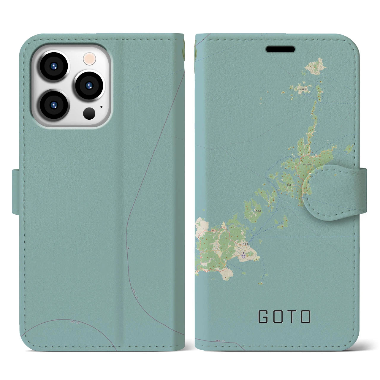 【五島(長崎県)】地図柄iPhoneケース(手帳タイプ)ナチュラル・iPhone 13 Pro 用