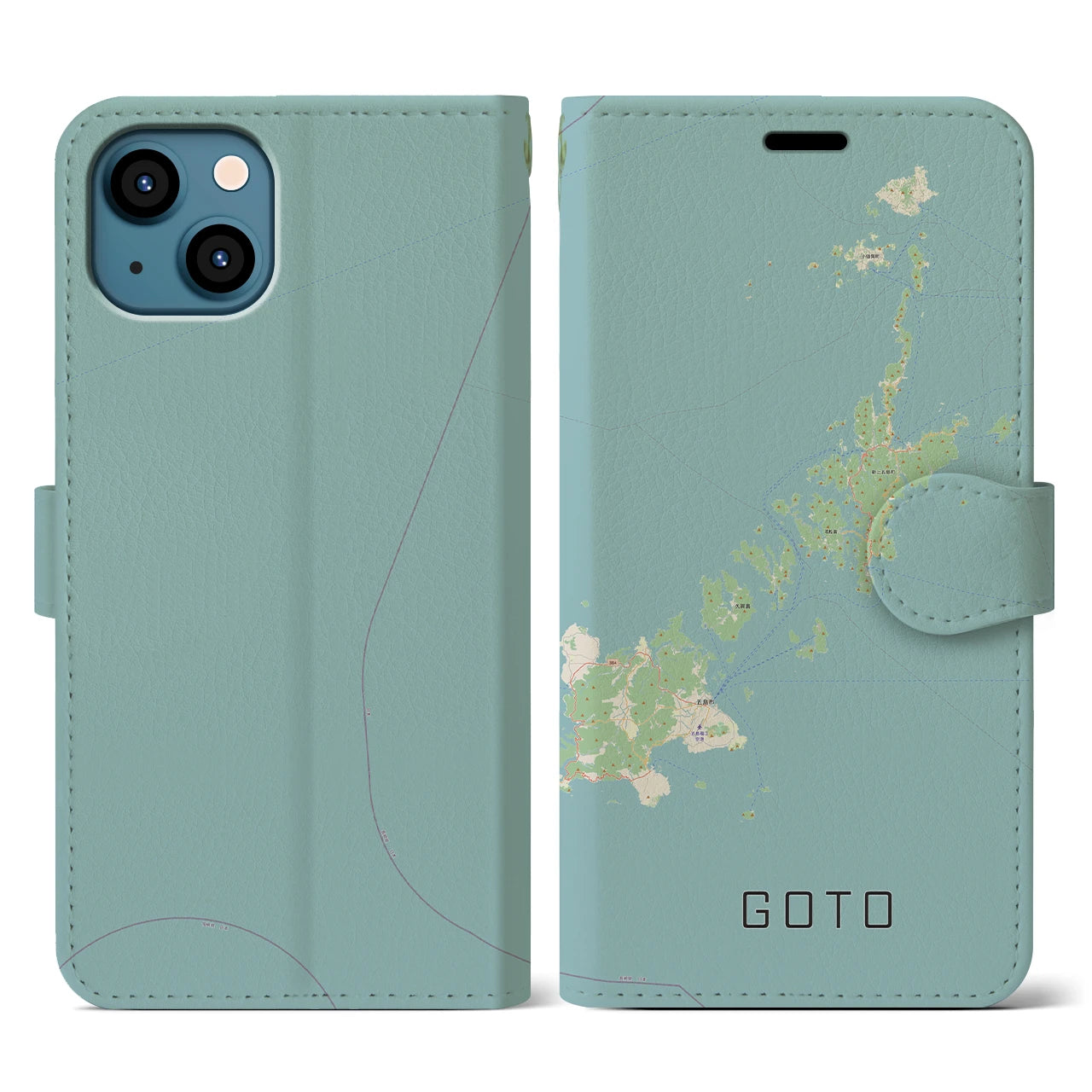 【五島(長崎県)】地図柄iPhoneケース(手帳タイプ)ナチュラル・iPhone 13 用