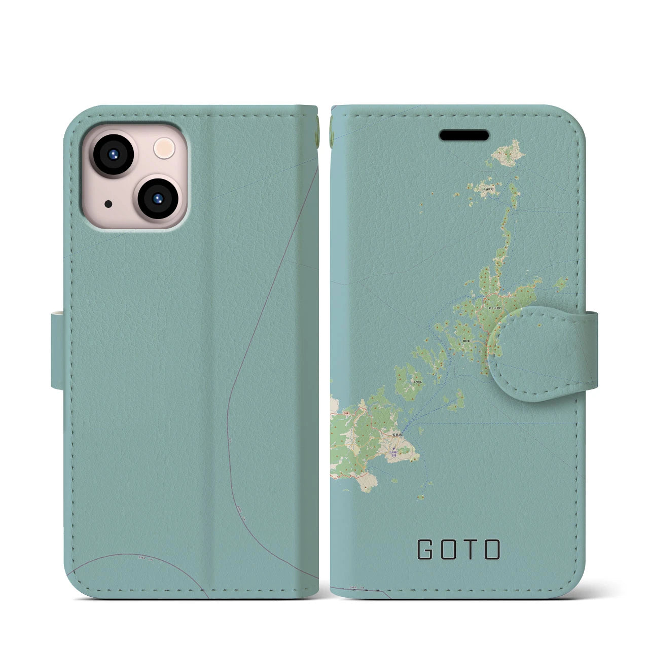 【五島(長崎県)】地図柄iPhoneケース(手帳タイプ)ナチュラル・iPhone 13 mini 用