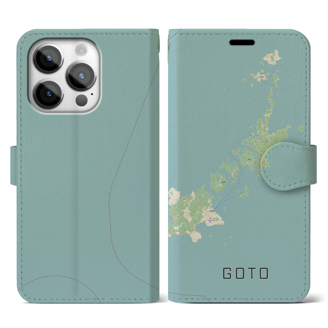 【五島(長崎県)】地図柄iPhoneケース(手帳タイプ)ナチュラル・iPhone 14 Pro 用