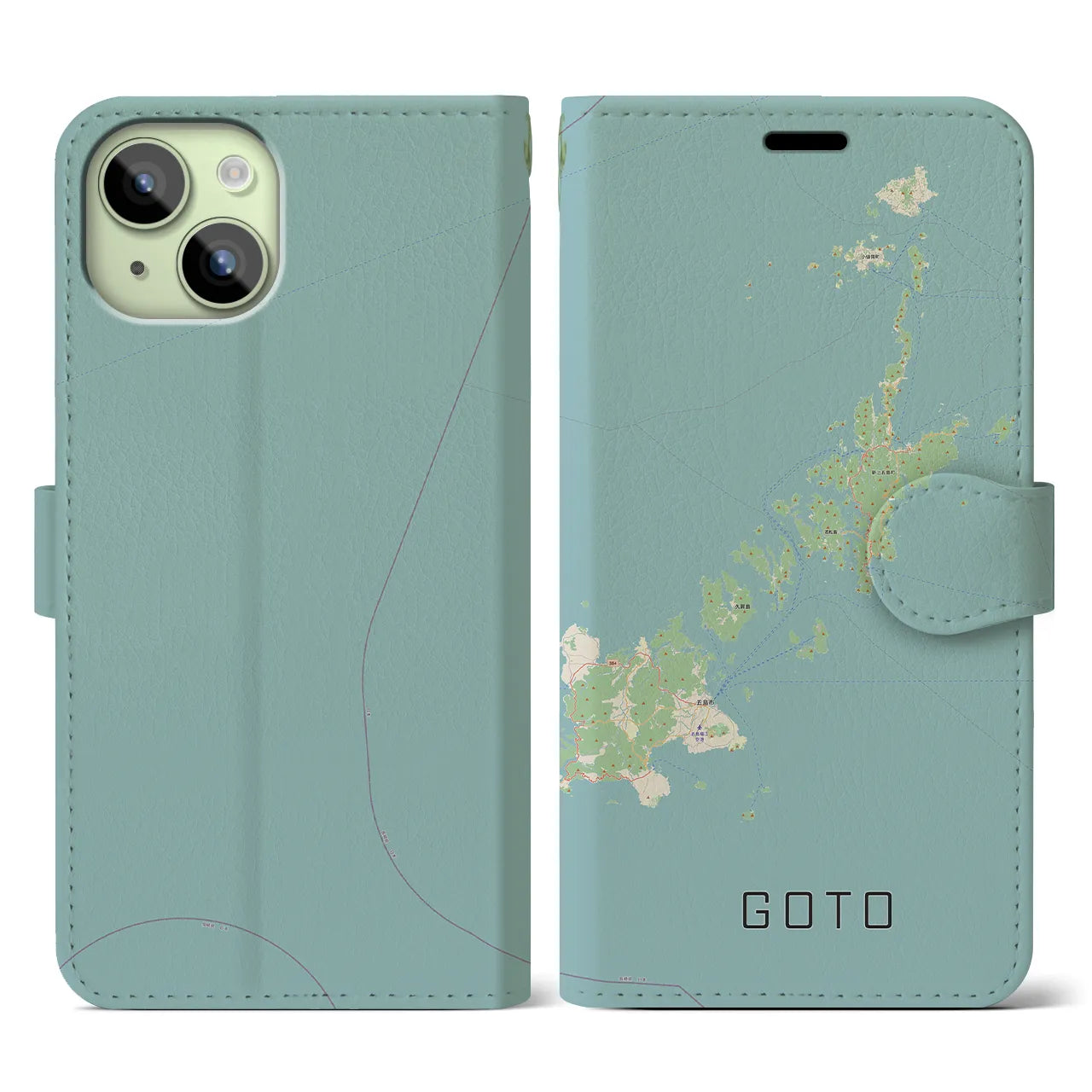 【五島(長崎県)】地図柄iPhoneケース(手帳タイプ)ナチュラル・iPhone 15 用