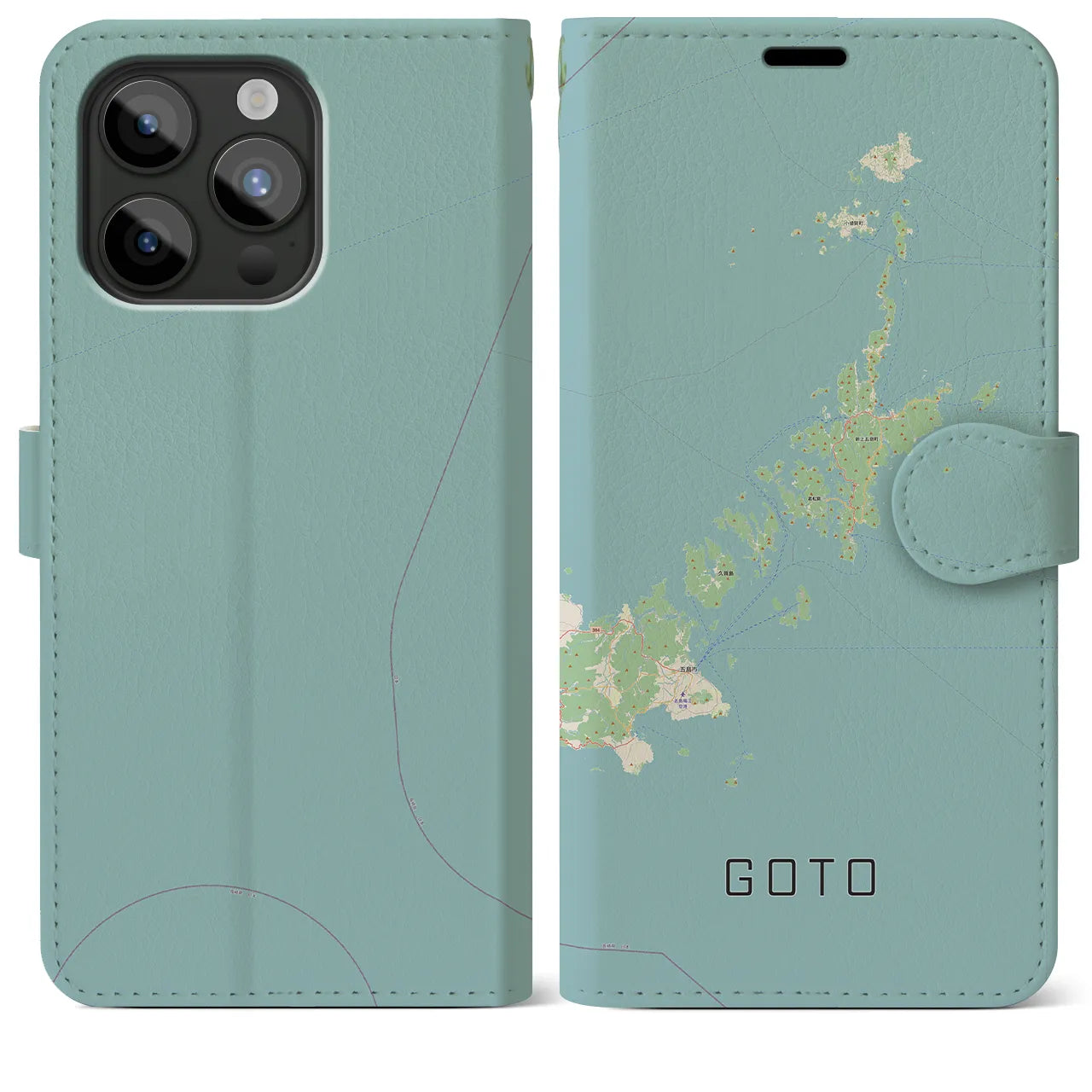 【五島(長崎県)】地図柄iPhoneケース(手帳タイプ)ナチュラル・iPhone 15 Pro Max 用
