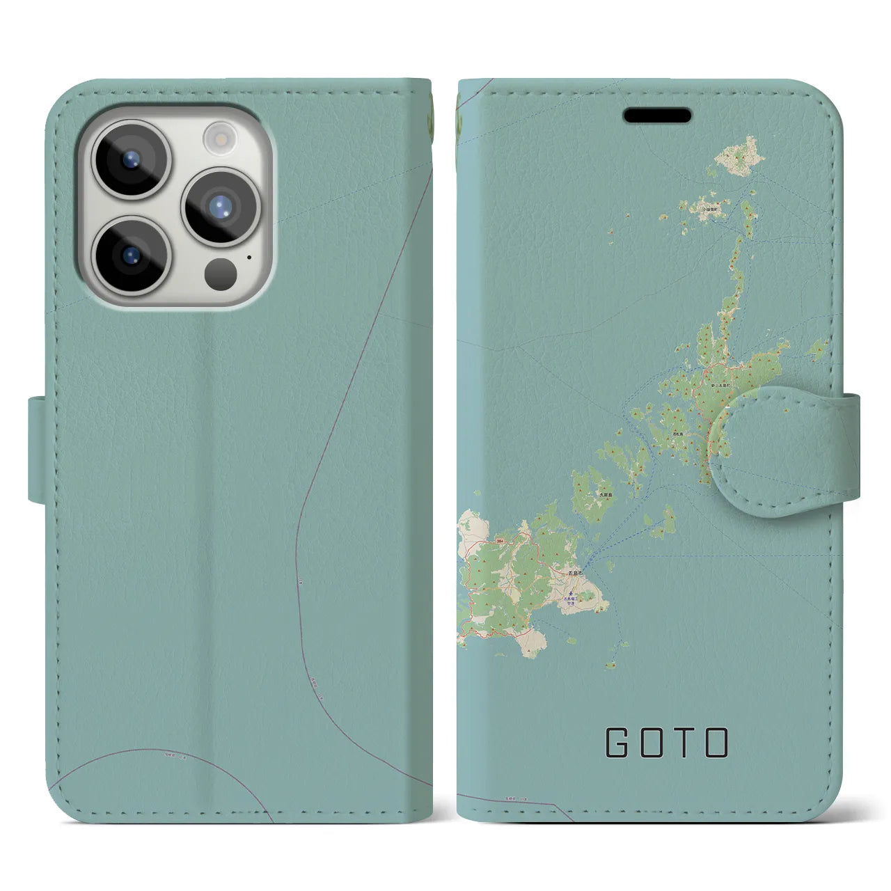 【五島(長崎県)】地図柄iPhoneケース(手帳タイプ)ナチュラル・iPhone 15 Pro 用