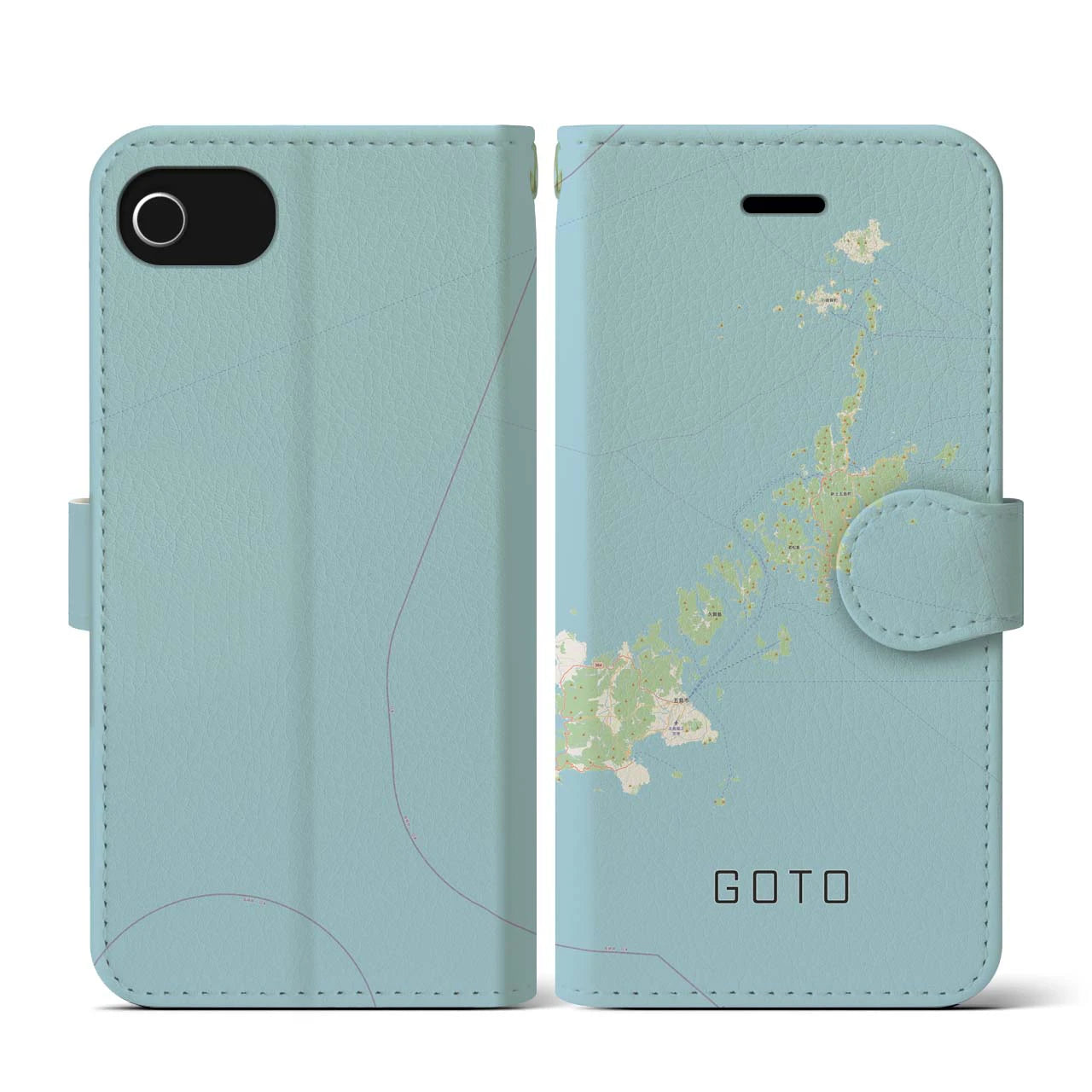 【五島(長崎県)】地図柄iPhoneケース(手帳タイプ)ナチュラル・iPhone SE(第3 / 第2世代) / 8 / 7 / 6s / 6 用