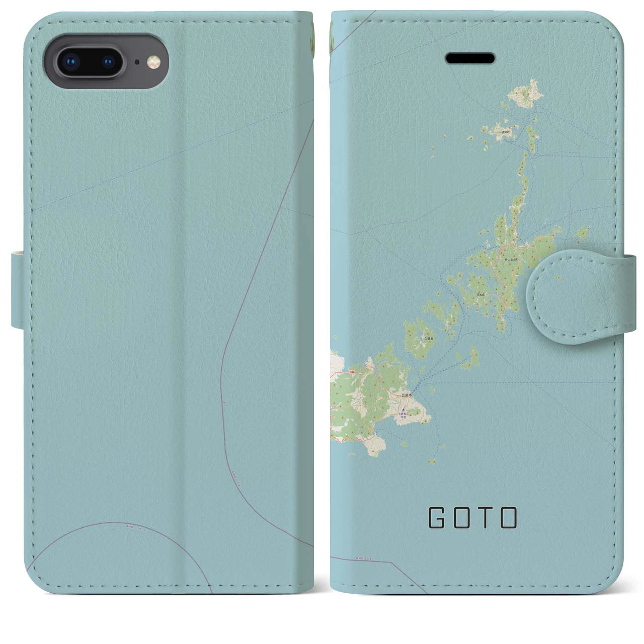 【五島(長崎県)】地図柄iPhoneケース(手帳タイプ)ナチュラル・iPhone 8Plus /7Plus / 6sPlus / 6Plus 用