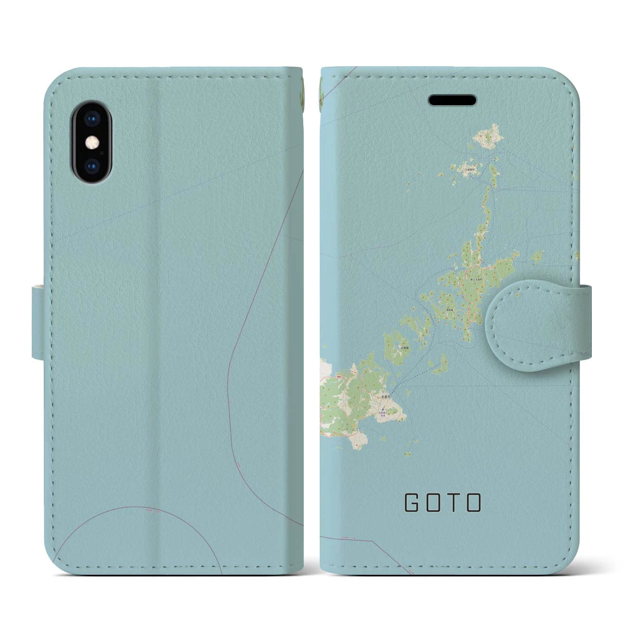 【五島(長崎県)】地図柄iPhoneケース(手帳タイプ)ナチュラル・iPhone XS / X 用