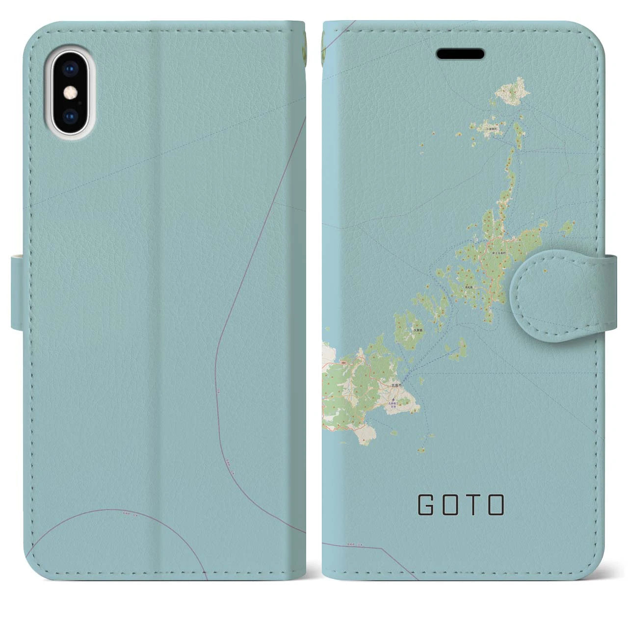 【五島(長崎県)】地図柄iPhoneケース(手帳タイプ)ナチュラル・iPhone XS Max 用