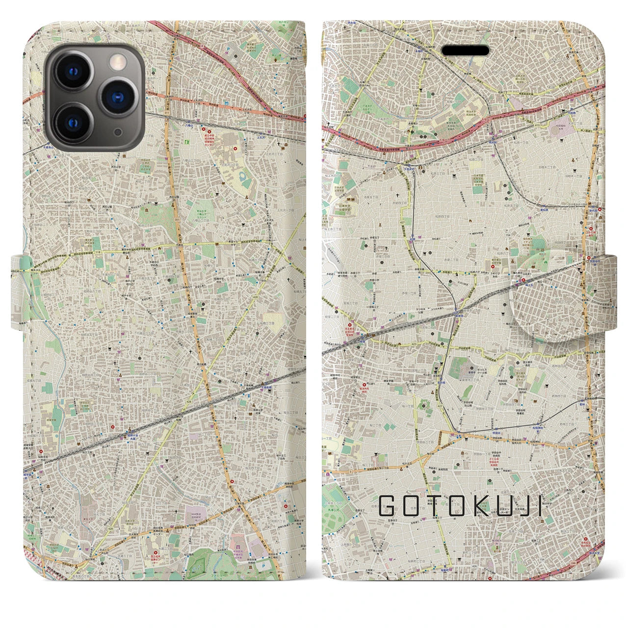 【豪徳寺(東京都)】地図柄iPhoneケース(手帳タイプ)ナチュラル・iPhone 11 Pro Max 用