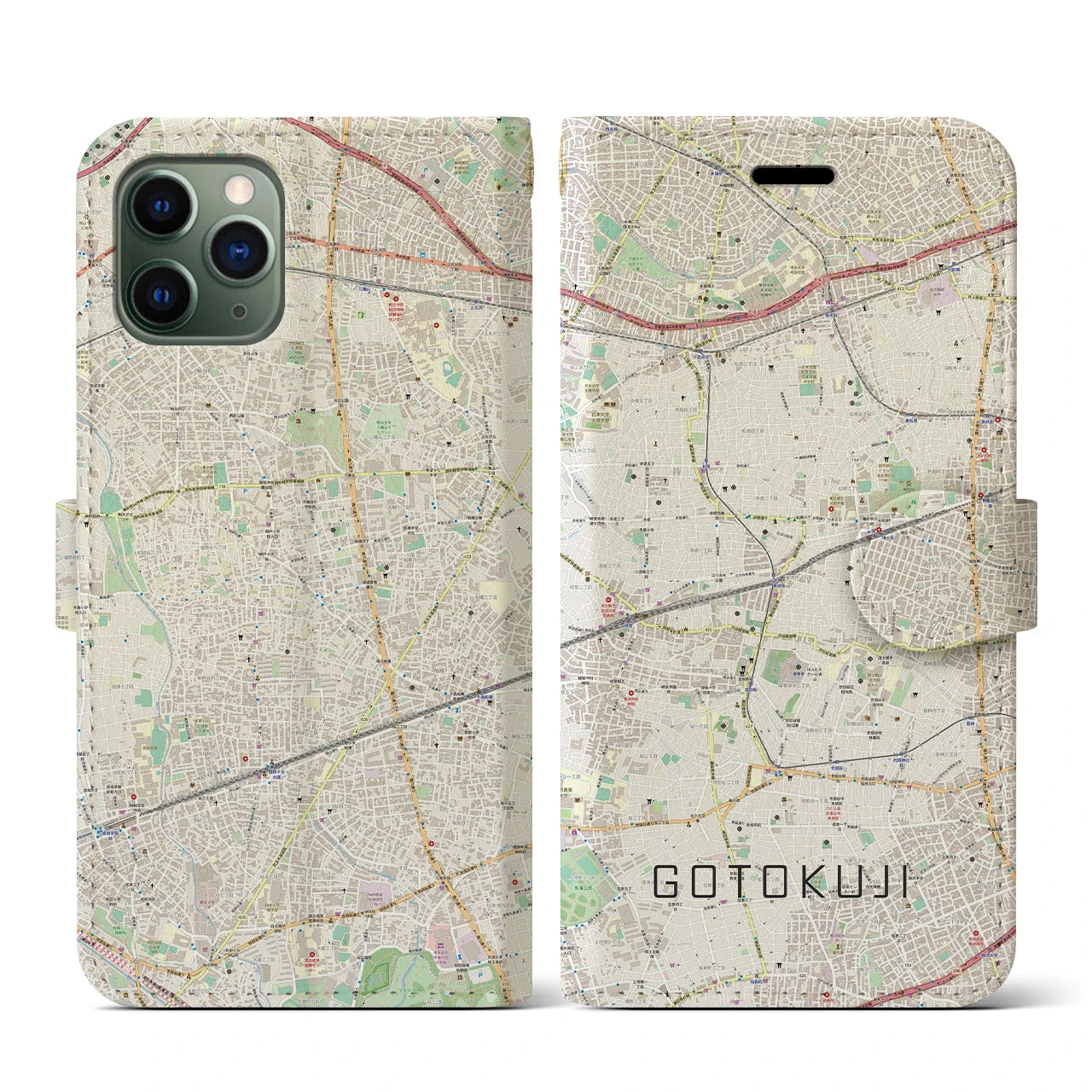 【豪徳寺(東京都)】地図柄iPhoneケース(手帳タイプ)ナチュラル・iPhone 11 Pro 用