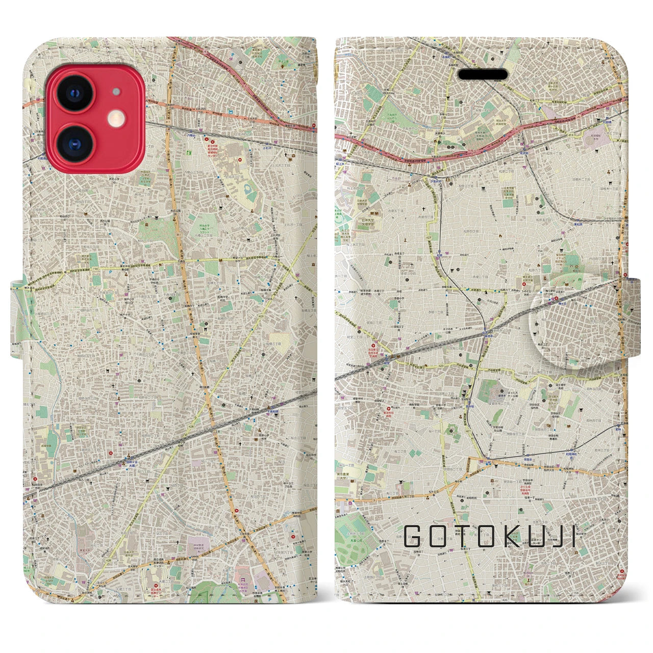 【豪徳寺(東京都)】地図柄iPhoneケース(手帳タイプ)ナチュラル・iPhone 11 用