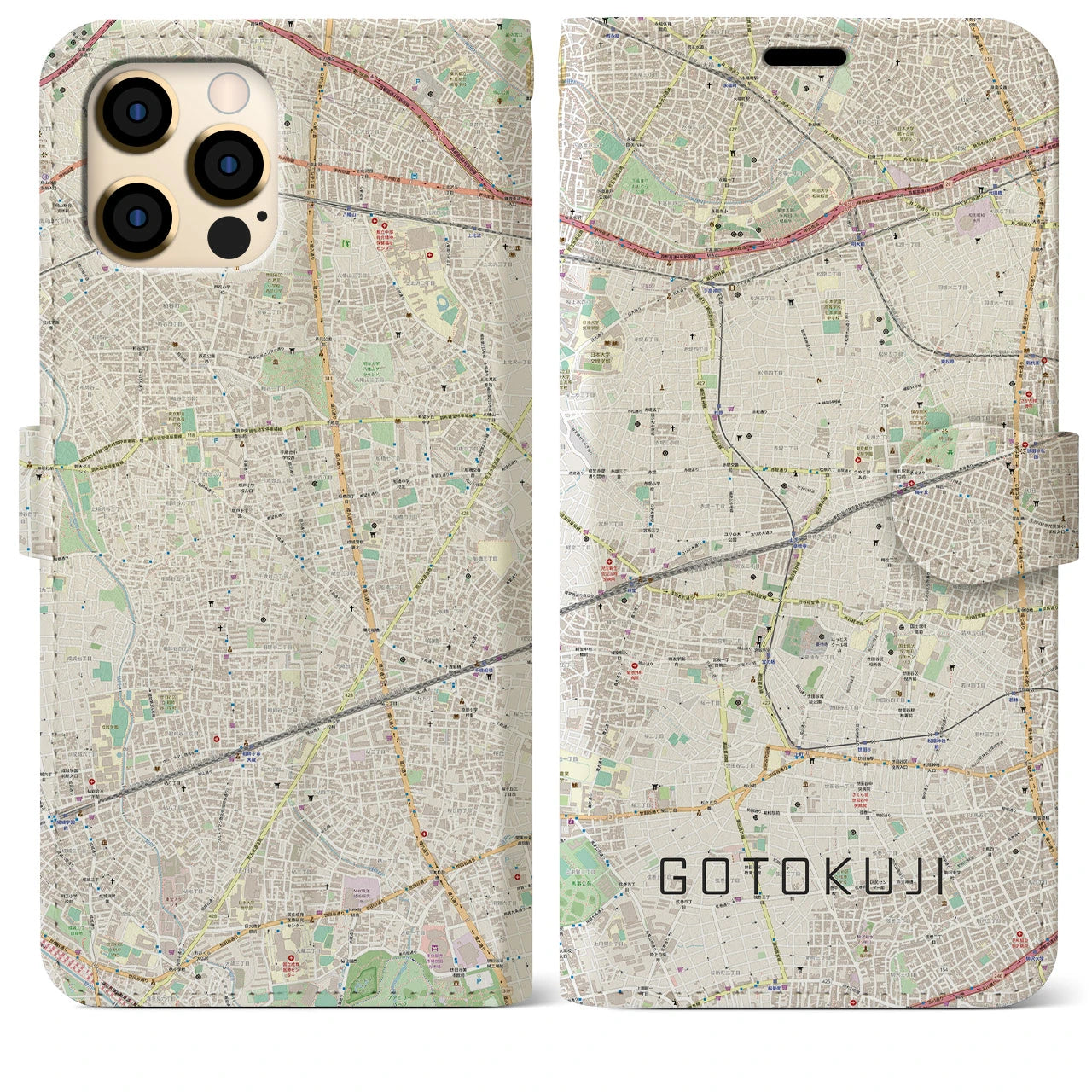 【豪徳寺(東京都)】地図柄iPhoneケース(手帳タイプ)ナチュラル・iPhone 12 Pro Max 用