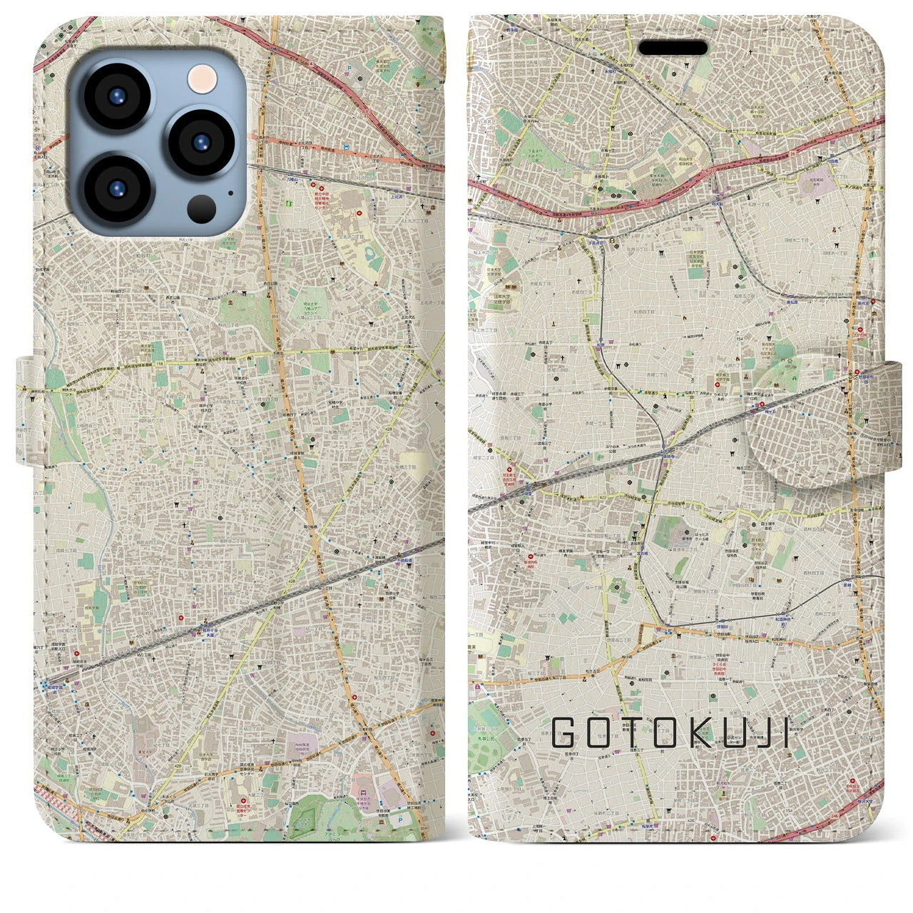 【豪徳寺(東京都)】地図柄iPhoneケース(手帳タイプ)ナチュラル・iPhone 13 Pro Max 用