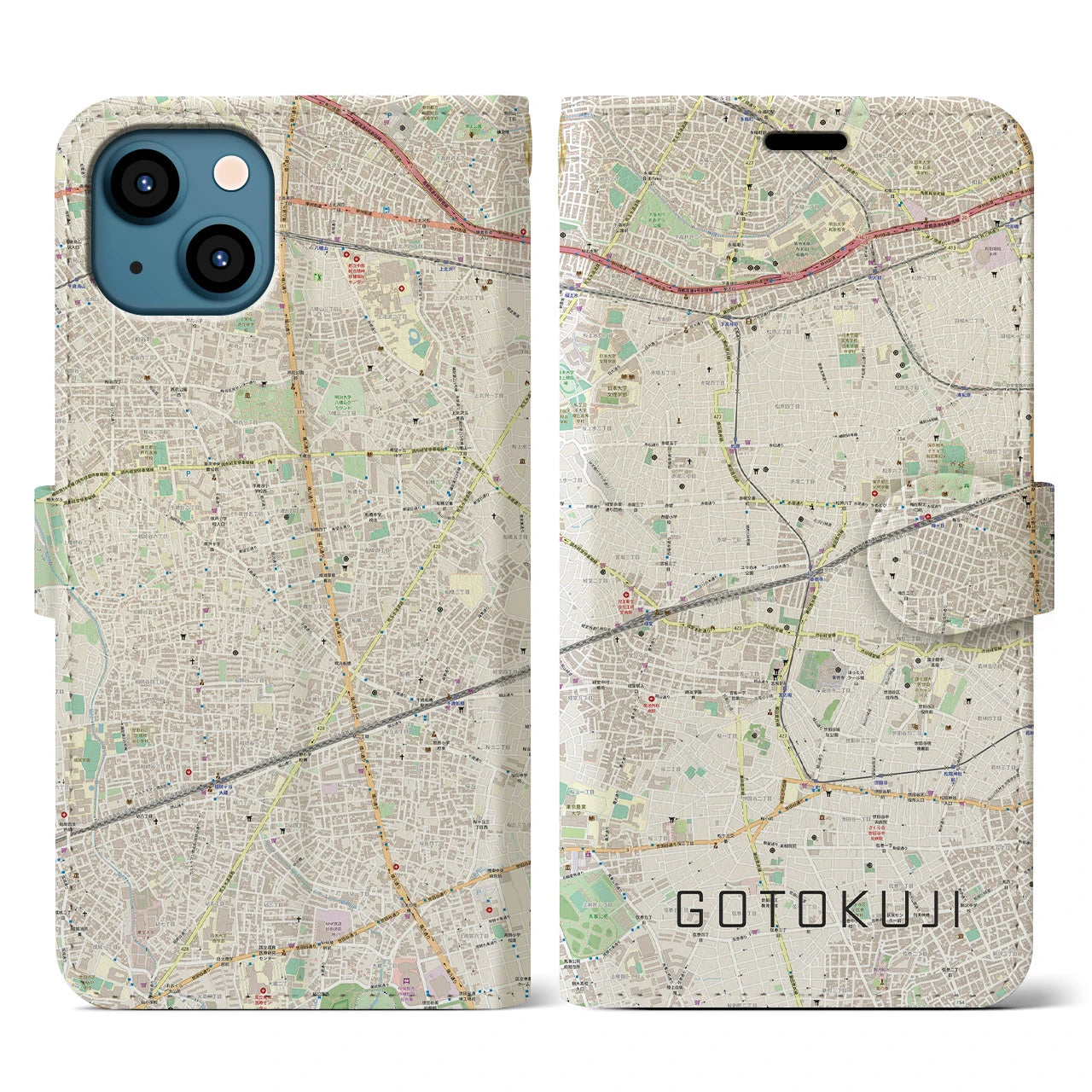 【豪徳寺(東京都)】地図柄iPhoneケース(手帳タイプ)ナチュラル・iPhone 13 用