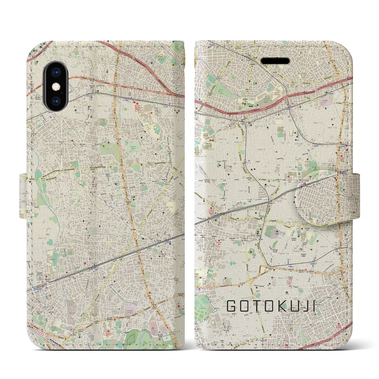 【豪徳寺(東京都)】地図柄iPhoneケース(手帳タイプ)ナチュラル・iPhone XS / X 用