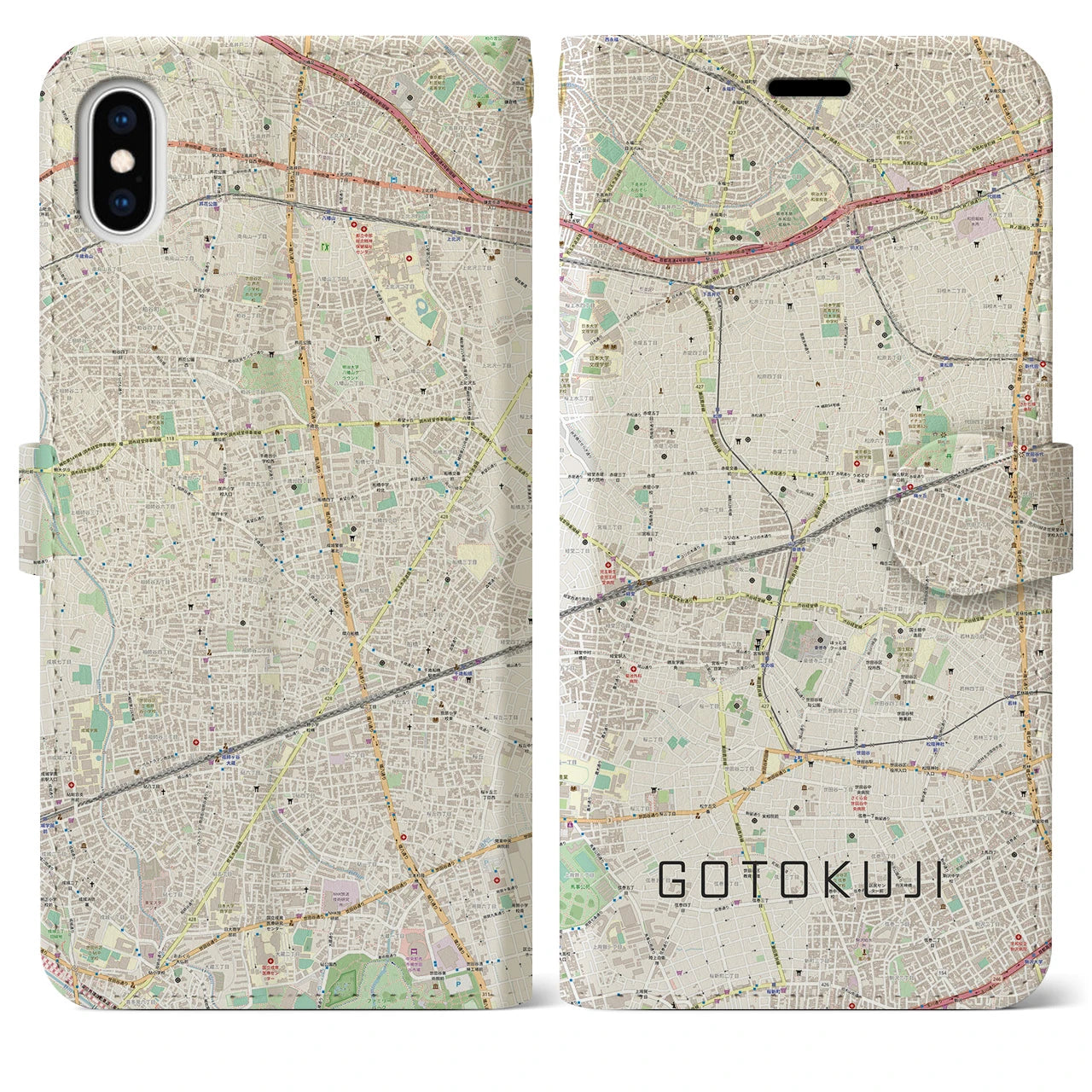 【豪徳寺(東京都)】地図柄iPhoneケース(手帳タイプ)ナチュラル・iPhone XS Max 用