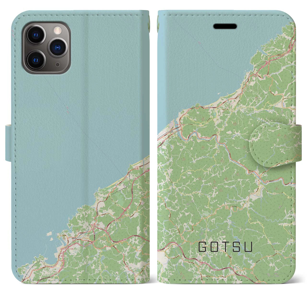 【江津(島根県)】地図柄iPhoneケース(手帳タイプ)ナチュラル・iPhone 11 Pro Max 用
